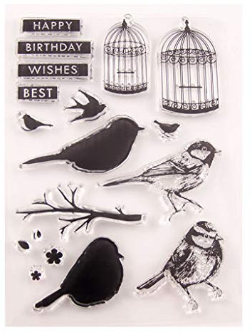 Silikon Stempel Klar, Geburtstag Vogel Transparent Klarer Silikonstempel Blatt Scrapbooking Fotoalbum DIY Weihnachten Valentinstag Thanksgiving Geschenke