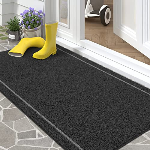 Color G Fussmatte Aussen Innen 43.5 x 75cm, Schmutzfangmatte Außen rutschfest Wetterfest, Fußmatte Sauberlaufmatte Waschbar, Türmatte Outdoor Teppich für Eingang, Hund, Haustür, Garten (Schwarz)