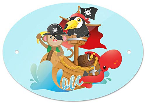 Eurofoto Türschild mit Namen Ole und Tier-Piraten-Motiv | Kinderzimmer-Schild
