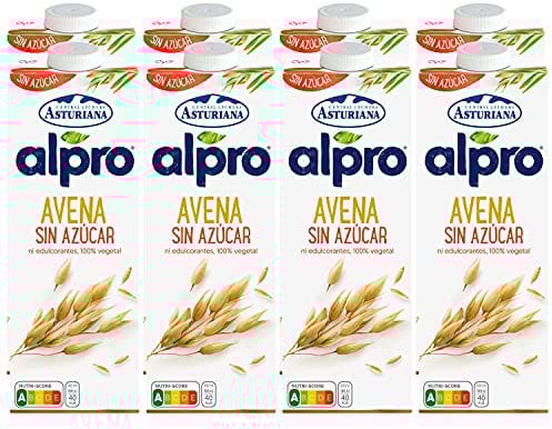 Alpro Central Lechera Asturiana Bebida De Avena, Sin Azúcar, 100% Vegetal, Baja En Grasas, Apta Para Veganos, Pack De 8 Briks De 1 Litro, 8 x 8490 g