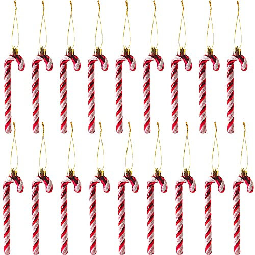 Rcanedny 18 Stück Weihnachten Glitzer Zuckerstange Krücke Anhänger Weihnachtsbaum Hängende Ornament für Weihnachten Party Favors Weihnachtsdekoration (Rot)