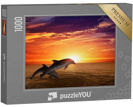puzzleYOU: Puzzle 1000 Teile „Springende Delfine: Meeresleben bei Sonnenuntergang“ – aus der Puzzle-Kollektion Delfine, Fische & Wassertiere, Exotische Tiere & Trend-Tiere