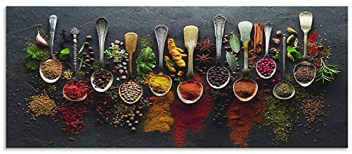 ARTland Spritzschutz Küchenrückwand aus Alu für Küche Herd Spüle Motiv 120x50 cm (BxH) Essen, Trinken & Genuss Lebensmittel Fotografie Bunt Kräuter Gewürze Schiefer U1UJ