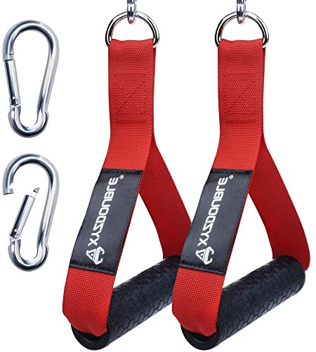 XYZDOUBLE 2 Stück Griffe für Widerstandsbänder Einhandgriff Kabelzug Griff Silikongriffe mit Karabinerhaken, Ideal für Workout Am, Kabelzug oder Kraftturm Fitnessbänder Expander Bänder Rot