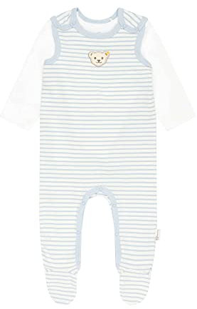 Steiff Unisex Baby Set Strampler mit Fuss + T-Shirt Langarm Kleinkind-Schlafanzüge, Celestial Blue, 62