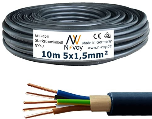 NYY-J 5x1,5 mm² 10m Erdkabel Starkstromkabel in Beton Erdreich nach DIN VDE 0276 M55