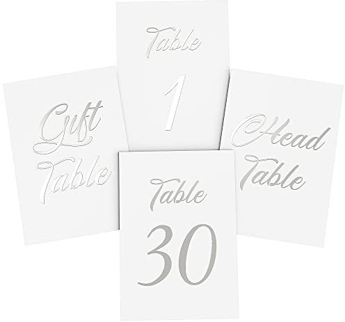 Tischnummern Hochzeit Silver 1-30 - Head Table - Gift Table - DIN A6 (10x15 cm) - Silverfoliert Hochzeitstischnummern - Tisch-nummern - Tischnummern Tischkarten Silver