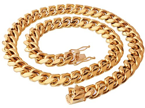 BCughia Goldene Kette Herren, Necklaces 10mm Edelstahl Panzerkette Halsketten Engagement Geschenke für Männer 51cm (20)