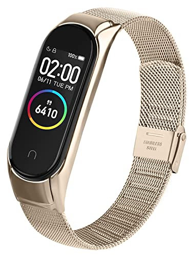 AK Armband Kompatibel Mit Xiaomi Mi Band 3/4 - Verstellbares Edelstahl Metall Ersatzarmband (Champagner)