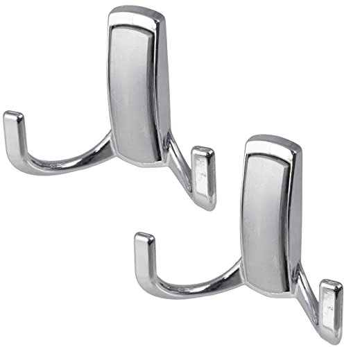 AERZETIX - C64368 - Lot de 2 Patères murales doubles 60x76x30 mm - crochet/cintre porte-manteau chapeau peignoir salle de bain serviette douche WC - en métal - finition chromée + argent mat