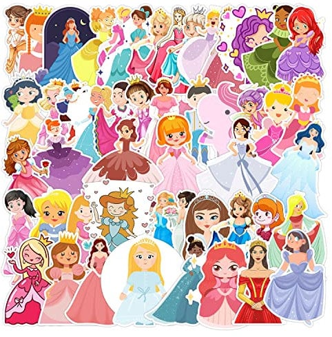 50 Pcs Cute Princess Stickers for Laptop, Bumper, Skateboard, Water Bottles, Computer, Phone, Guitar, Cartoon Stickers for Kids Teens Adult