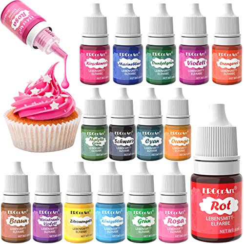 Lebensmittelfarbe - 16 Farben Lebensmittel Farben Set, Hoch Konzentriert Lebensmittelfarbe Flüssig für Kuchen Backen, Getränken, Slime, DIY Seifen, Airbrush, Fondant, Macaron- 6 ml