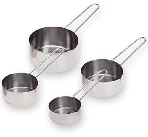 4-teiliges Edelstahl Messbecher Set - Spülmaschinengeeignet - 1 Cup (250ml), 1/2 Cup (125ml), 1/3 Cup (80ml), 1/4 Cup (60ml) - Präzises Abmessen von Zutaten