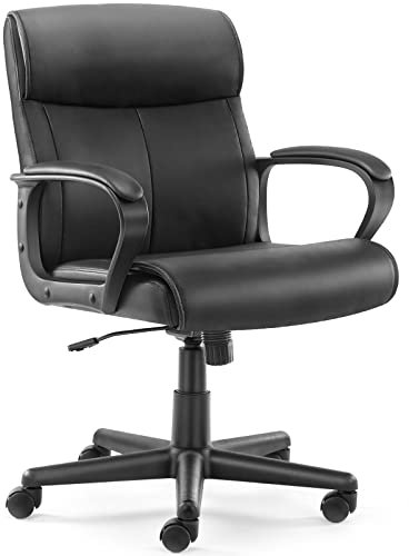 DUMOS Bürostuhl, Pu-Leder Office Chair, Drehstuhl mit 360° Drehbaren Rollen und Lendenwirbelstütze, Schreibtisch Stuhl, Chefsessel Geeignet für Büros, Zuhause und Andere Umgebungen (Schwarz)