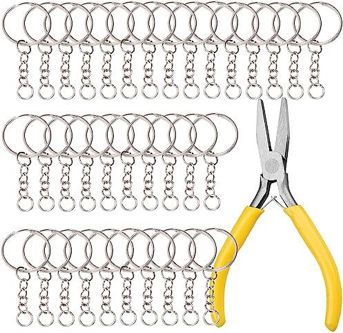 200 Stk Schlüsselanhänger Ringe mit Zange, VEINARDYL 2,5 cm große Schlüsselanhänger mit Kette und offene Biegeringe, Geteilte Schlüsselringe zum Basteln