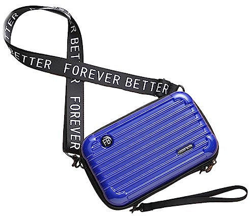 HOUHOUYIBA Mini-Koffer-Umhängetasche, Hartschalen-Kosmetik-Reiseetui in Form Einer Make-up-Tasche, tragbare Kultur- und Make-up-Tasche, Umhängetasche, Handtasche mit Riemen (Blau)