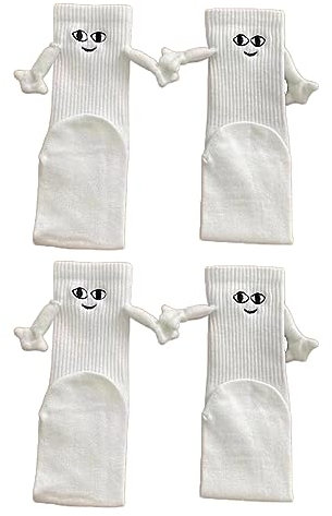 Lustige Magnetische Socken mit Händen Hand in Hand Socke Freundschaftssocken Magnet Socks Kleine Geschenke für Frauen Männer Freundin Freunde Partner Paare Kinder (2 Paar B 01- Weiß, One Size)