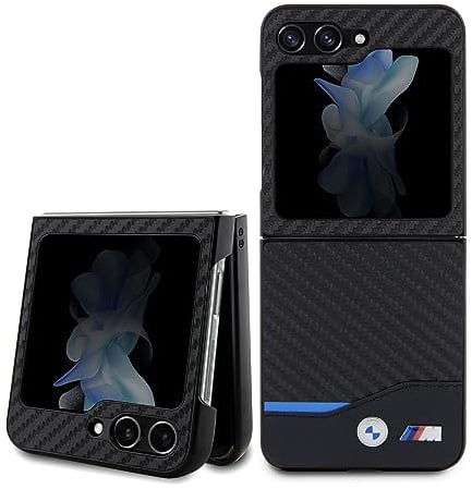 BMW BMHCZF522NBCK Samsung Hülle für Z Flip 5 F731 Schwarz Leather Carbon