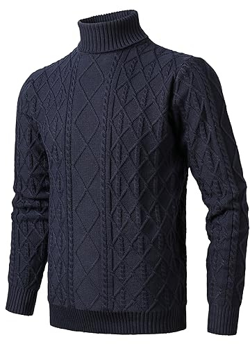 Herothorn Homme à Col Roulé Col Montant Torsadé en Tricot Fin et éPais avec Pullover Manches Longues Maille Rayées Doublé de Sweater PoloChandails