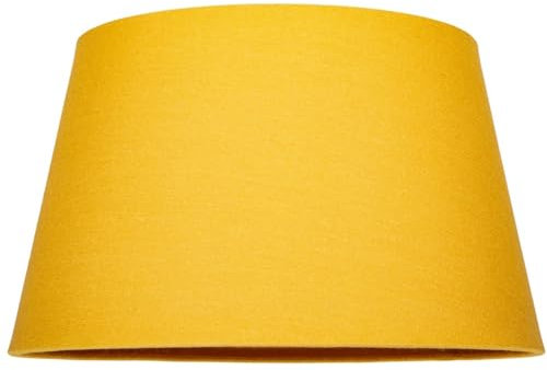 Traditional 14 Inch Ochre Mustard Linen Drum Table/Pendant Lampshade 60w Maximum | with Inner Cotton Fabric Lining | Reversible Gimbal by Happy Homewares