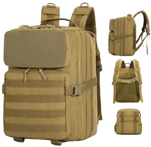 CamGo Taktischer Rucksack für Damen und Herren, Militär, Wandern, Tagesrucksäcke, Molle-Reiserucksäcke für Outdoor-Sport, Braun, 25 l, braun