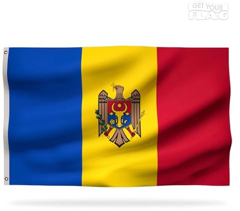 Bandiera Moldavia Premium 150x90 cm - Bandiera Moldavia resistente e di alta qualità con 2 occhielli in metallo - sii orgoglioso dei tuoi colori !