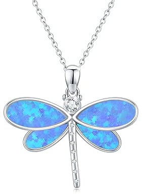 OHAYOO Blau Opal Libelle Halskette 925 Sterling Silber Libelle Anhänger Halskette Niedliche Libelle Schmuck Geschenke für Frauen Mädchen Kinder