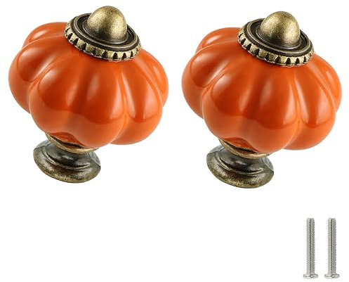 Zernmiarder Keramikknäufe, Kürbis-Design, Retro-Kommodenknäufe, Vintage-Stil, Schubladengriffe Mit Schrauben für Schrank, Schublade und DIY-Projekte, Orange, 6 Stück