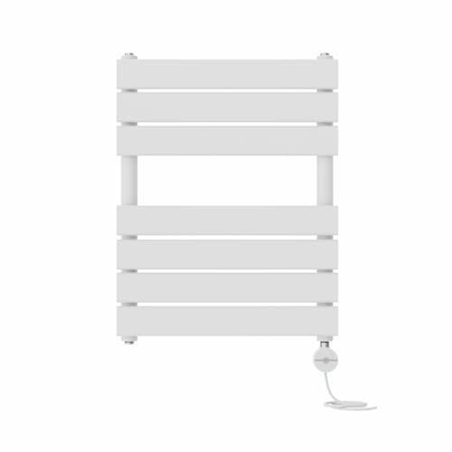 NRG White 650x500mm Prefilled Flat Panel Towel Rail, 400W Touch LCD | Central Heating Wall Mounted Radiator, Prefilled Glycol, IPX4, BS EN442, Fixing Pack, No WiFi, No Valves