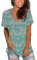 MOLERANI Tee Shirts for Women UK V Neck Short Sleeve Tops Basic Tee Shirts Loose Casual Blouse Boho Floral Green M UK12-14