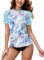 BesserBay Damen Kurz äRmel Surfbekleidung Urlaub Mit Blatt Print Schutzkleidung Sonnenschutz UPF 50+ C5 M