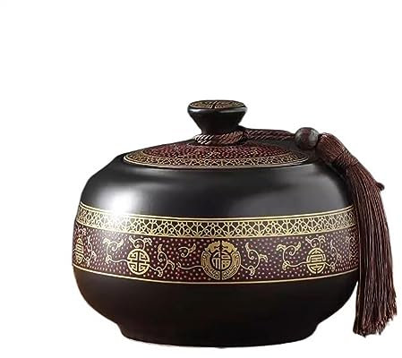 Tarro de Té Cerámica,Recipiente de almacenamiento de alimentos para el hogar, tarro sellado grande, borla vintage, recipiente de té de hojas sueltas de cerámica decorativa, adornos decorativos (oro S)