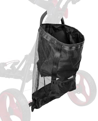 Pikpops Golf Push Cart Accessories Mesh Storage Bag, 31 H x 12.4 W, Black, Unisex, Golfers, Golf Push Cart Users, Golf Push Cart Backside Storage Bag