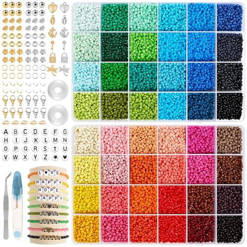 16300 Stück 3mm Perlen für Armbänder,Perlen zum Auffädeln mit Buchstabenperlen,Armbänder Selber Machen mit Glasperlen ,DIY Perlen zum Auffädeln Perlen Set für Kinder Feiertage,Geburtstage,Weihnachten