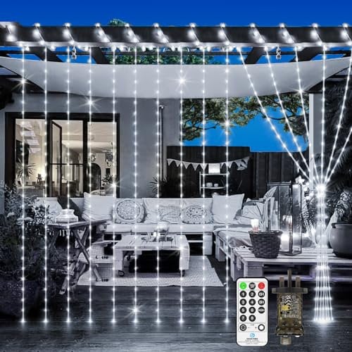 JXLEDAYY 300 LED Curtain Fairy Lights Outdoor Waterproof 3M*3M String Lights Plug in with Remote Timer 8 Modes Window Lights for Garden Patio Gazebo Wedding Party Indoor Bedroom Decoration-Cool White