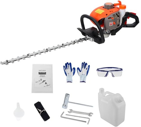 Zweiseitige Heckenschere, 26 cc gasbetriebener Unkrautschneider, Akku-Heckenschere, 2-Takt-Motorenschneider, Hand-Kettensägen-Heckenschere, leicht und kompakt, Orange