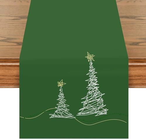 khevga Tischläufer Tischdecke Weihnachten modern in Grau mit Stickerei Gold Silber (Gruen)