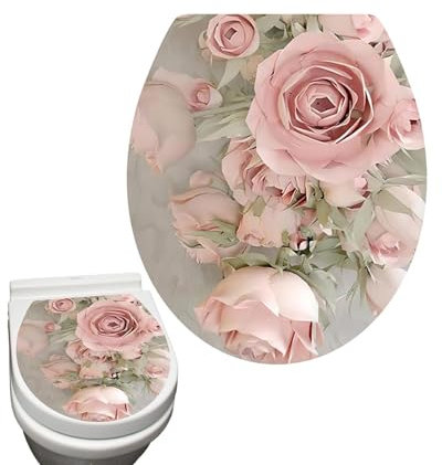 Floral Toilet Lid Decal, Flower Pattern Toilet Sticker, Bathroom Lid Decal with Flowers, Peel and Stick Toilet Lid , Waterproof Toilet Lid Sticker, Vinyl Toilet Seat Decal Floral
