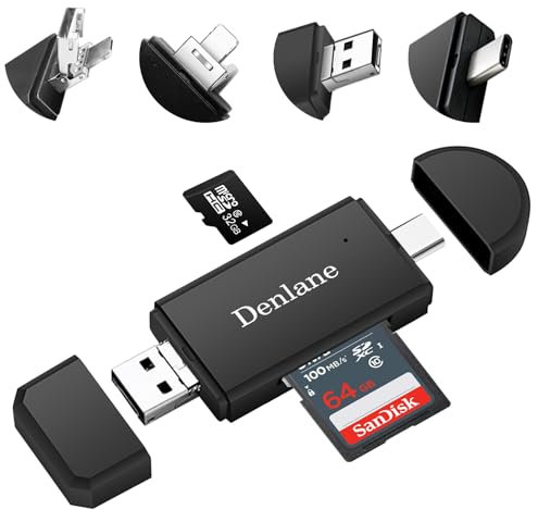 4-In-1 Multi-Port SD/Micro SD Card Reader, USB/USB-C/Micro USB/L1ghtn1ng 4 Ports Card Reader, Trail Camera Drone Car Recorder Camera Card Reader for iPhone/Android Phone/iPad/Tablet/PC/Notebook