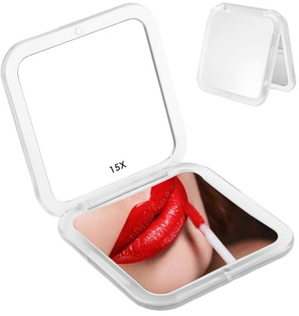15X Miroir Grossissant Compact,Miroir de Maquillage de Poche,Miroir Grossissant pour Voyage,Miroir de Vanité Cosmétique Portable et Pliable pour Femmes Filles Dames Sac à Main de Beauté Cadeaux
