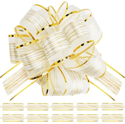 G2PLUS 12 Stück Weiß Geschenkschleifen, Große Schleife für Geschenk, Geschenk Schleifen mit Geschenkband, Deko Ziehschleifen für Auto Deko, Hochzeit, Basteln