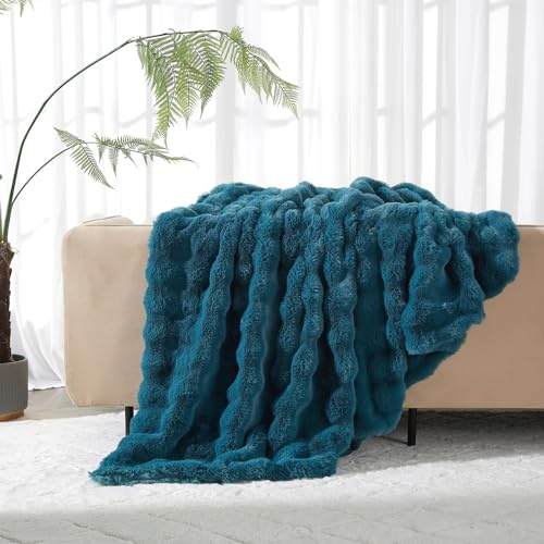Luofanfei Warme Flauschige Kuscheldecke Wohndecke 220x240 Petrol Blau Plüsch Samt Bubble Decke Kuschelig Fleecedecke Bettüberwurf Couchdecke Tagesdecke Sofadecke Blanket Für Schlafzimmer Büro