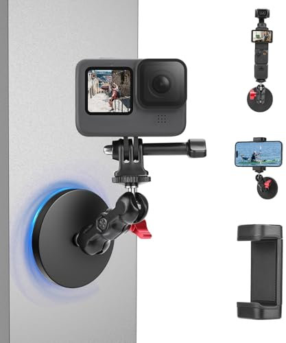 Flymile Magnetic Camera Mount Base for DJI Osmo Action 5 Pro 4 3/Pocket 3,Magnetic Rubber Coating Car Holder, 360°Adjustment Magnetic Stand for Gopro,for Insta360,for AKASO Accessories