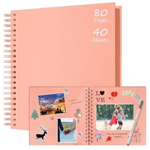 Boic Album Photo Scrapbooking 30x30cm, Fait à La Main Album Spirale 80 Pages, Livre D'or pour Voyage Mariage, Cadeaux de Noël Anniversaire Cadeaux de Saint-Valentin (Rose)