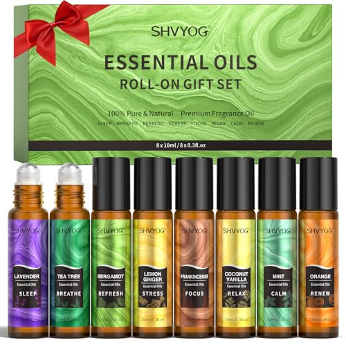 Ätherischen Ölen Roll On Geschenkset 8x10ml, Natürliche Aromatherapie Öle, Lavendel, Teebaum, Bergamotte, Weihrauch, Hilft beim Einschlafen, Stress, Geschenk für Frauen Männer