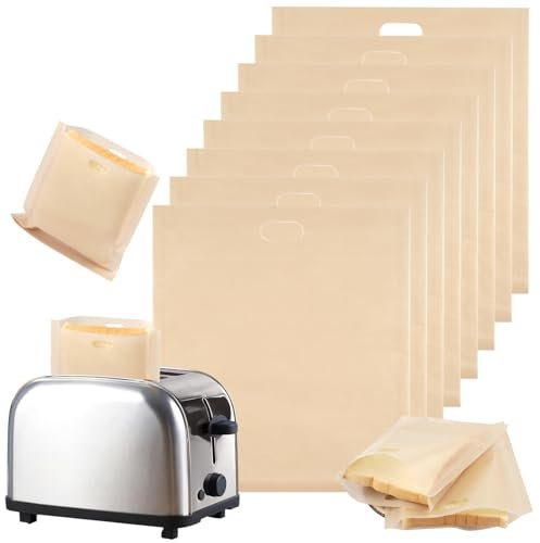 8 Pack Toaster Bags, Toastie Bags for Toaster Reusable Non-Stick, Washable Sandwich Bag, Toastie Bag for Microwave Grill Oven (17 x 19cm)