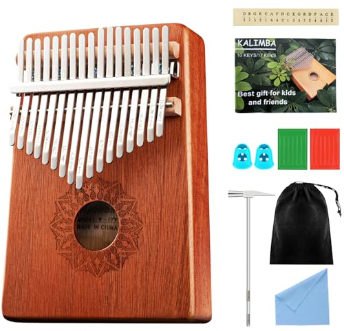 WANDGU Kalimba 17 llaves: Mini Kalimba portátil - Piano de pulgar - Instrumento musical profesional con paquete de aprendizaje para niños y adultos