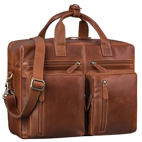 STILORD 'Goliatus' Grande Sacoche Homme Bandouliere Cuir Cartable Professeur Femme Serviette Pochette Ordinateur 17 Pouces Sac d'affaire Housse PC Portable