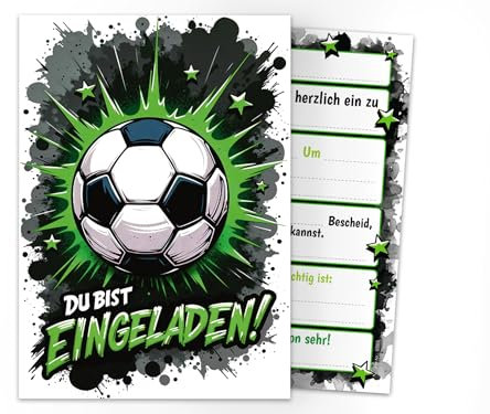 12 Einladungskarten zum Kindergeburtstag Jungen Fußball Fussball Kinder coole bunte Einladungen Geburtstag Geburtstagseinladungen Kids