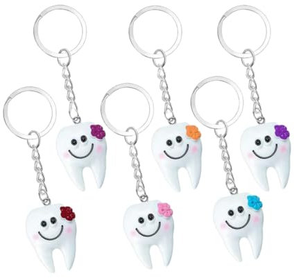 BOBOZHONG 6 Stück Schluesselbund Schluesselanhaenger Zahnform Schlüsselbund Harz Zahn Schlüsselanhänger Mode Personality Keyring für Freundin Bag Charm Weihnachten Geburtstagsgeschenk